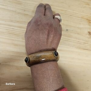 Vintage Wood & Studded Beads Bangle Bracelet